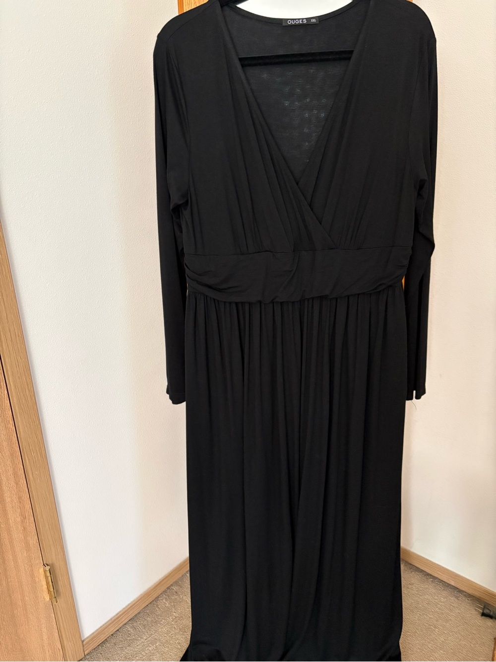 OUGES Black Long Sleeve Wrap-Front Maxi Dress 2X